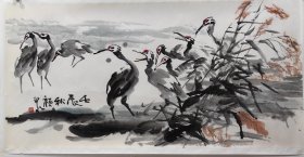 花鸟画托心，颜泉，画心尺寸68X138公分