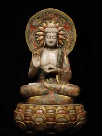 （议价） 唐汉白玉彩绘佛像工艺精美法相庄严高100cm宽56cm厚50cm