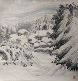 于志学，冰雪人家，尺寸：66x65cm，纸本立轴