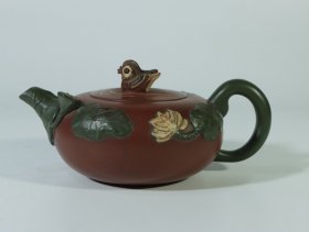 旧藏老紫砂鸳鸯茶壶