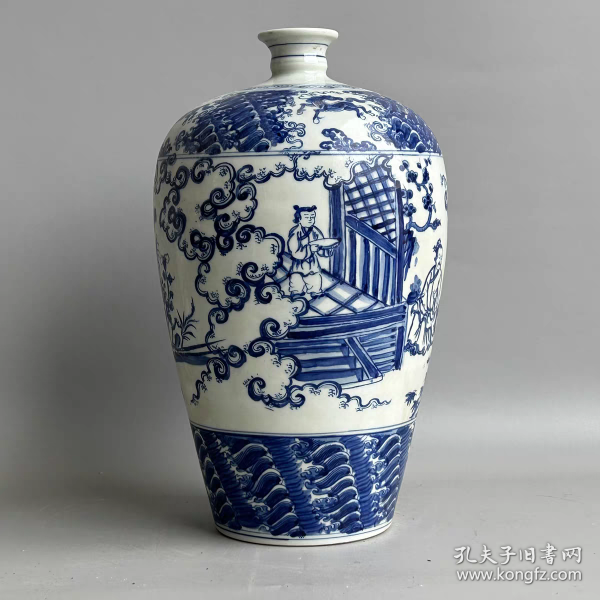 明青花人物纹梅瓶