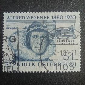 ox0107外国纪念邮票奥地利1980年 探险家魏格纳诞辰百年 信销 1全 雕刻版 邮戳随机