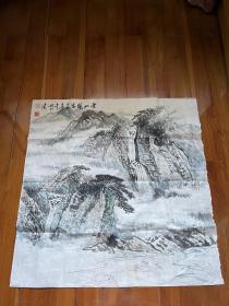 常州名家 徐秋明(先生）国画：雲山观瀑图(1994年）