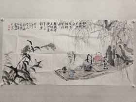 河北名家，谷中良四尺整纸人物画68X137cm，软片。 河北大学艺术学院教授、硕士生导师，中国美术家协会会员，中华美学学会会员、原民革河北省中山书画院副院长、民革保定中山书画院院長，保定美协、保定画院顾问。（保真书画）
