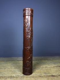 旧藏花梨木雕刻香筒牡丹花国色天香 尺寸：长5cm宽5cm高32cm 重量：380g