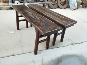 老榆木长凳一对，榆木全品，完整牢固尺寸116X29X50公分