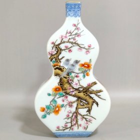 清代乾隆花鸟四方葫芦瓶