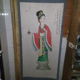 王锦彪画美女 貂蝉拜月（辛未年）画心尺寸约132×64cm