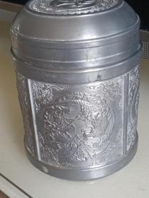 龙凤纯锡茶叶罐13cm