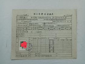 民国票证单据证书契约： 国立音乐院、 学籍表。 1944年。 该表为：陕西省兴平县人 、张芳杰 、第604号。 品好。