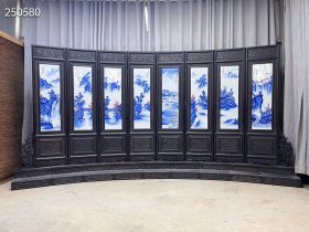 旧藏珠山八友之王步作品赏析 小叶紫檀镶嵌双面瓷板画八屏