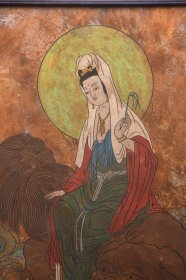 唐三彩～墙皮画【观音造像】 尺寸：宽68 高98厘米