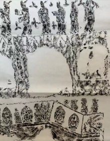 《龙门石窟第一窟 古阳洞》拓片一张，已托底锦绫装裱。拓芯尺寸：126*136厘米。