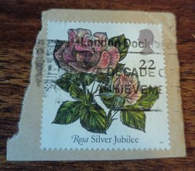 贴1991年英国邮票玫瑰花朵剪片1张 外国邮票（销广告宣传戳）