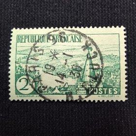 A911法国老旧邮票1935年风光风景 双布列塔尼河流域 雕刻 销 1全 背贴 有孔，如图二
