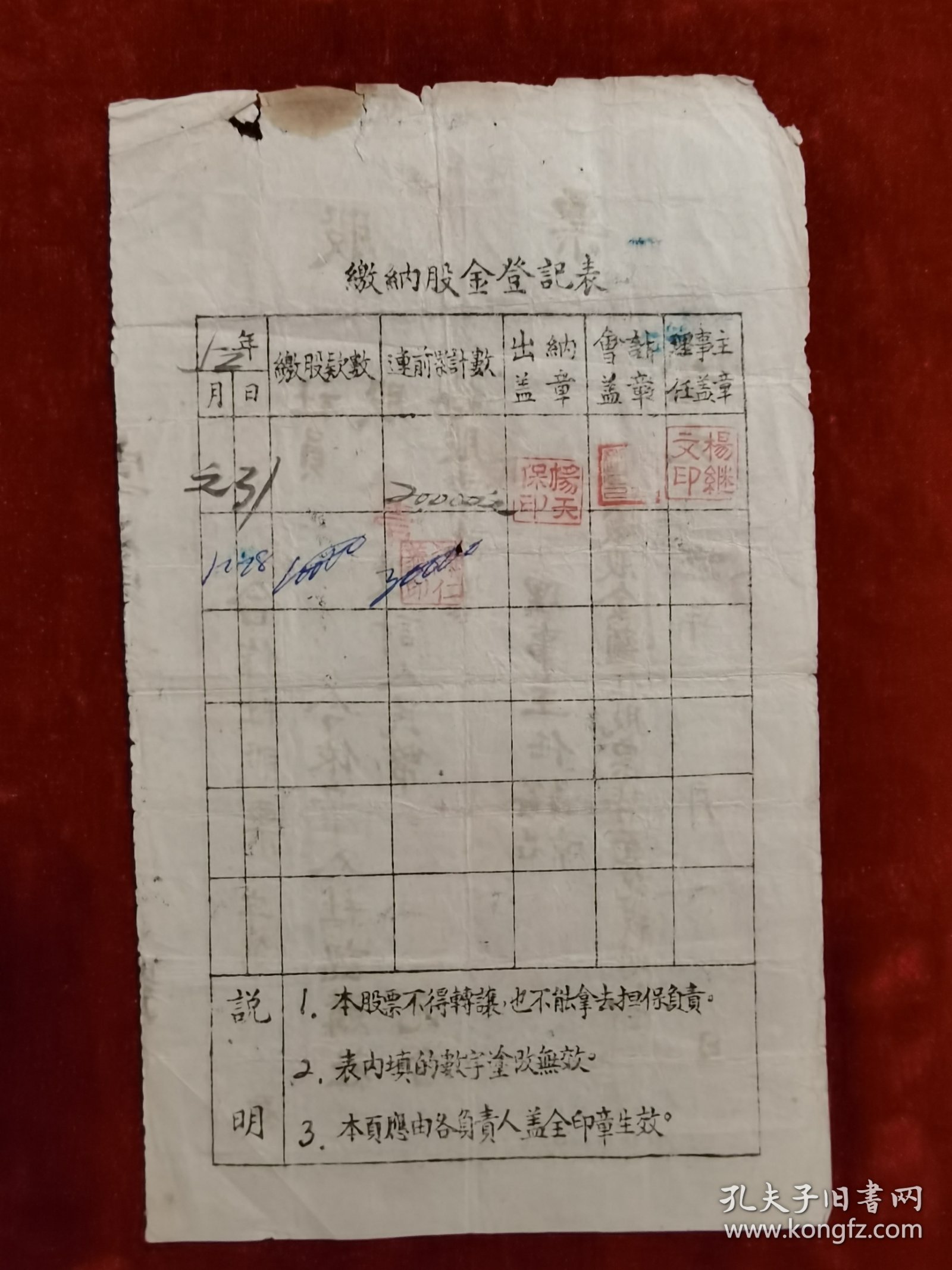 老股票——官垻乡供销合作社股票（1952年元月）