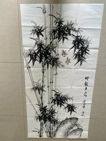 节节高升，竹子，墨竹，纯手绘，假一赔万，正面一幅画，背面一幅画，笔法苍劲有力，浓淡干湿焦，枯笔的转峰，行云流水。138×70四尺整张的，家里客厅，卧室，悬挂书房都可悬挂，大气，家中有字画，必是富贵家，宁可食无肉，不可居无竹。