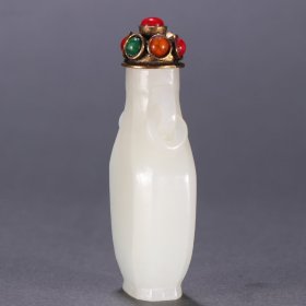 和田玉双耳衔环鼻烟壶