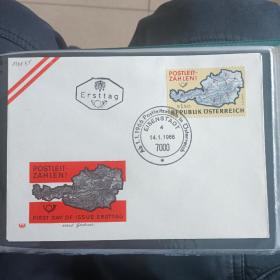 F2712，F1945外国信封 奥地利邮票1966年奥地利邮政编码地图 首日封 1全