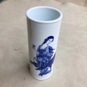 5622 浙江美院 《卓鹤君 绘 麻姑献寿》笔筒 22.8x8.8cm 真迹保真