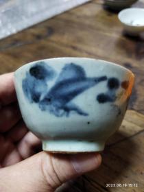 明代 青花 抽象花卉图 小茶杯 7*4cm