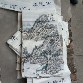 手绘山条幅