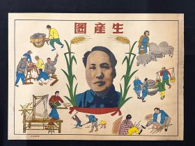 年画：1950年左右皖北【生产图】毛主席像 4开