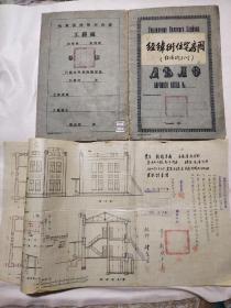 伪满洲国康德三年:《 哈尔滨特别市经纬街二层 公寓楼主体住宅 设计房图》全套一一一一(本套图外装“哈尔滨特别市公署工务处”封套袋， 内装设计图纸一份，业主新開卓爾， 执照号505号，并盖有哈尔滨特别市公署印章， 都市建设局局长印章， 建筑科长、业务科长、技师、业主等印章，封套及设计图主页分别盖有未知文字 大红印章三枚， 详看如图)本组藏品设计精美 年代久远， 别墅公寓楼房图少见， 极具收藏价值。