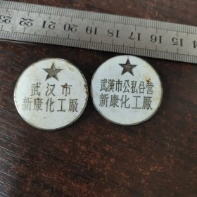 武汉市新康化工厂、武汉市公司合营新康化工厂徽章一对（458、No253）