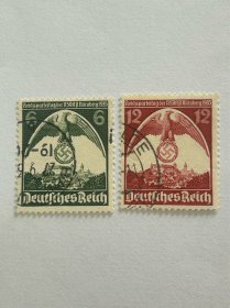 德三邮票，1935年，纽伦堡纳齐国会，信销票两枚全。