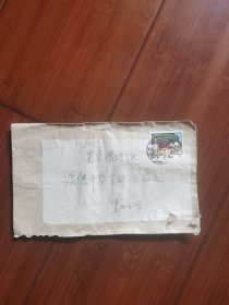 1974年特色实寄封：既贴有普14圣地邮票又盖有"国内邮资已付"邮戳实寄封。