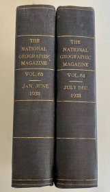 1933年全年精装合订本，美国国家地理杂志（The national geographic magazine)：内含满洲国溥仪，哈尔滨大水，清初藏族，长城，天坛，北京新军之北京专题，藏人服饰，上海香港手艺人，中国银器制造等