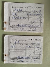宁波市合作企业1966年塘鱼，什鱼发票两张