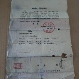 纸 安徽省休宁中学录取通知  1963年