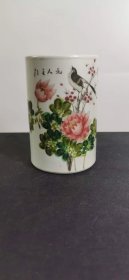 清末浅绛花鸟迎春题材笔筒！发色釉水一流！全美品！保老保真！