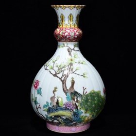 清乾隆粉彩花鸟纹玉壶春瓶32*20.5