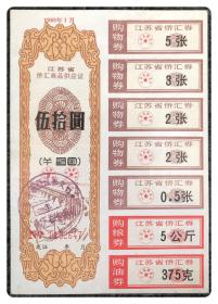 江苏省侨汇商品供应证1989年1月伍拾圆