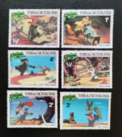 凯克斯群岛1981年迪士尼雷默斯叔叔卡通动漫邮票6枚，近全品