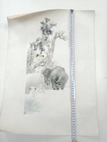 美术作品 ，1958年印刷天津美术四开年画任伯年作《牧童》中国画，实物图，独立版权