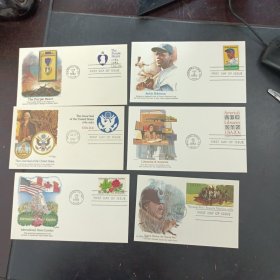 美国首日封片6枚，5封1片，都是官方首日封片，非常漂亮，本店邮品满25元包邮。本店还在孔网开“韶州邮社”包邮！