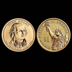 美国总统币2007年 第2任 约翰 亚当斯 26mm 一美元纪念币 拆卷品相全新未流通 普制币难免有氧化划痕瑕疵