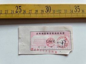 老车票：1984年，庆阳地区联营客运社车票（1元），稀少