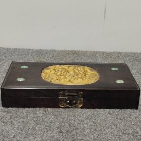 小叶檀木手工镶嵌玉石算盘盒子 长28.5厘米，宽14厘米，高4.5厘米，重1.35公斤【61号】