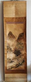 浮世绘师山本龙洞绢本山水挂轴《秋山问寺图》