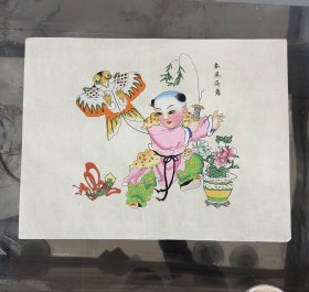 手绘传统杨柳青年画 春风得意（画心）