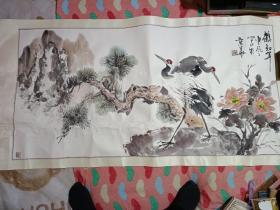 王东风国画一副，保真出售，中美协河北分会会员，国家一级美术师，中国佛教书画院院士。写意松鹤图，上面有褶皱，回去托裱一下就好了