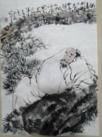 手绘国画人物小品松下高士