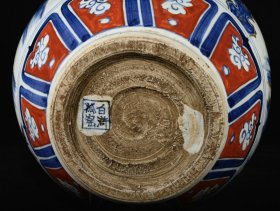 旧藏 元白浒孤窑款矾红青花描金唐太宗人物故事纹玉壶春瓶一对 高46×27厘米