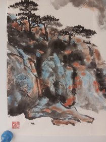 1994年画家冯浩，水墨手绘山水画一副，作者不识，未装裱，尺寸69x45厘米