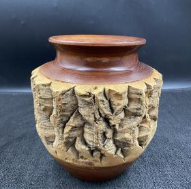 木制花瓶摆件 保留粗糙树皮自然风木作